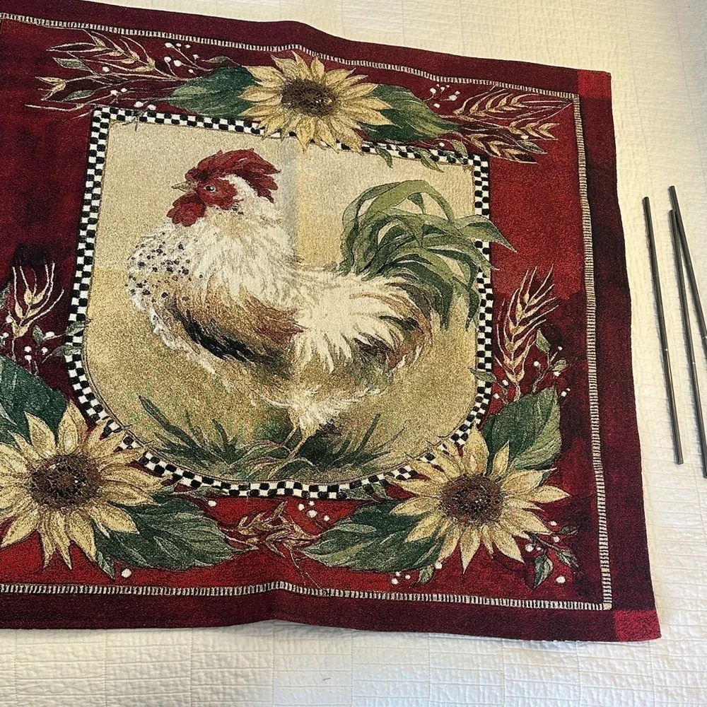 Sally Eckman Roberts Rooster Tapestry Wall Hanging 33x36 Farmhouse Sunflower